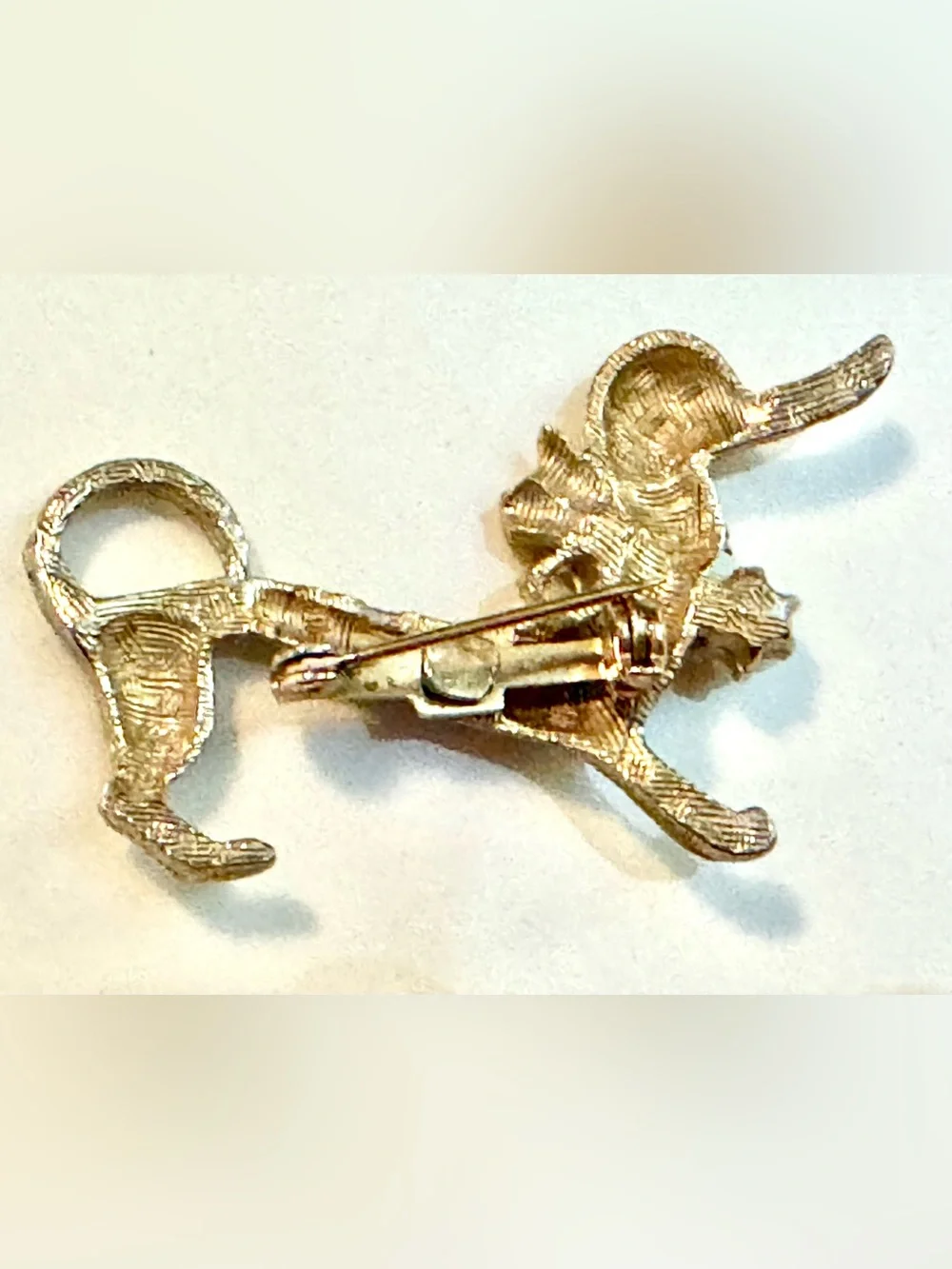 Vintage Gold Dachshund Dog Pin with Red Stone and Pearl